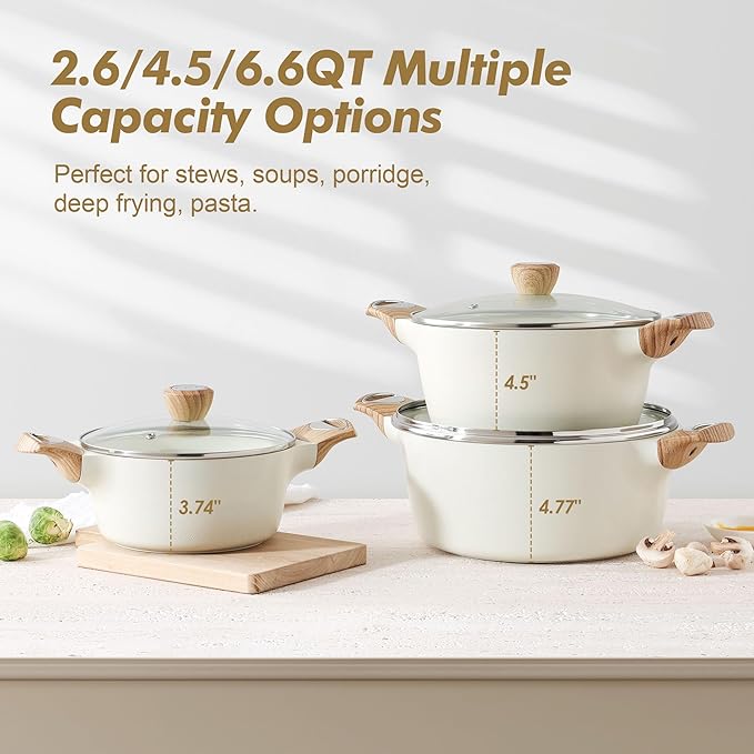 SENSARTE 17 Piece Pots and Pans Set Nonstick Detachable Handle Cookware SetPFOA Free4.5QT Ceramic Nonstick Stock Pot with LidInduction Compatible