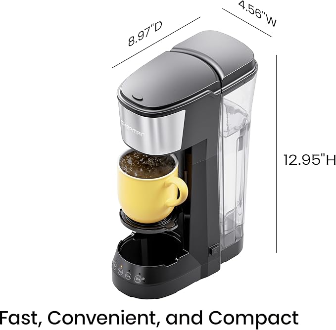 CHEFMAN Single Serve Coffee Maker K Cup Coffee Machine: Compatible with K-Cup Pods and Ground Coffee Brew 6 to 12oz Cup Drip Coffee Maker 40oz Water Reservoir Cup Lift Filter Included