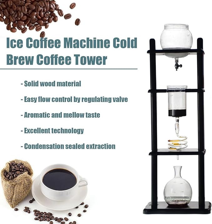 Ice Drip Coffee MakerCold Brew Drip Tower Iced Coffee MakerAdjustable Dripper1000ml Large Capacity Cold Brew Coffee Tower for Home and Office