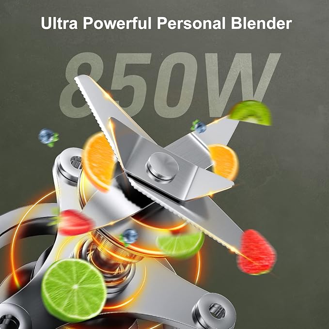 Personal Blender Shakes and Smoothies 3D 6-leafs 850W Portable Blender One-Button Mixer 2x17oz Personal Blenders Bottle BPA Free Kitchen baby food Grinding Juice