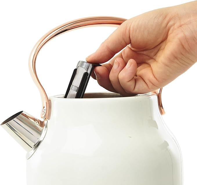 Haden Heritage 2 Slice Wide Slot Stainless Steel Toaster Bundled with 1.7 Liter Stainless Steel Electric Water Kettle Ivory &amp Copper