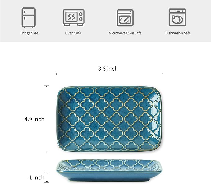 Sureasy Dinnerware Sets 12-piece + 8 inch Rectangular Salad Plates Set of 4 Blue