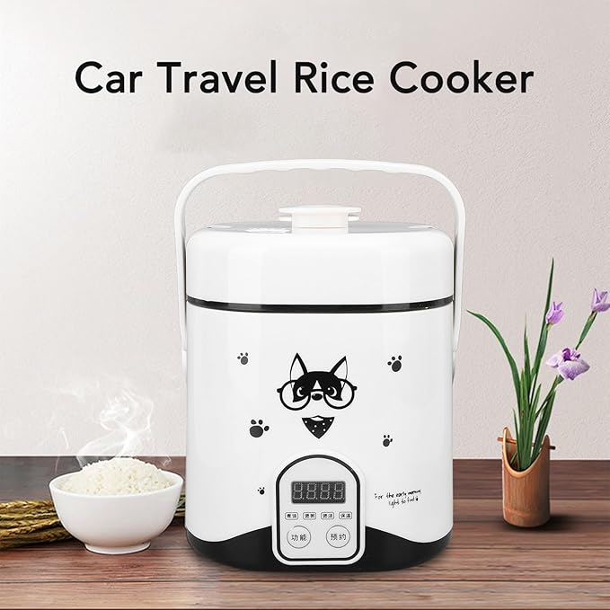 Mini Rice Cooker 1.2L Small Rice Cooker 180W Travel Rice Cooker 24V with Non Stick Inner Pot Steaming Plate Rice Spoon for Car Truck