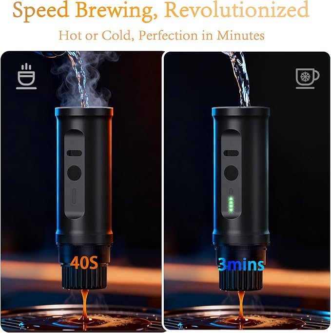 Portable Espresso Machine with Folding Stand20 Bar Self-Heating Coffee Maker3-Min Fast Heat7500mAh for 5 Cups Cold Water/400+ Hot Brews Work with NS Capsules &amp Grounds for TravelHikingOffice
