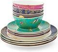 Sara Miller London Chelsea 12 Piece Dinnerware Set - Fine China Plates &amp Bowls Featuring Vibrant Birds &amp Floral Art for Afternoon Tea or Dining - Elegant Gift Box with Full Place Settings