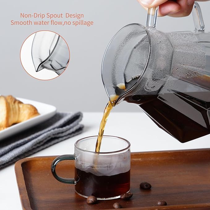 Pour Over Coffee Maker Set 21 oz/620ml Glass Pour Over Coffee Dripper Filter Coffee Maker Kit Manual Grinder with Walnut Handle for Home Office Cafe Restaurant Camping (Grey)
