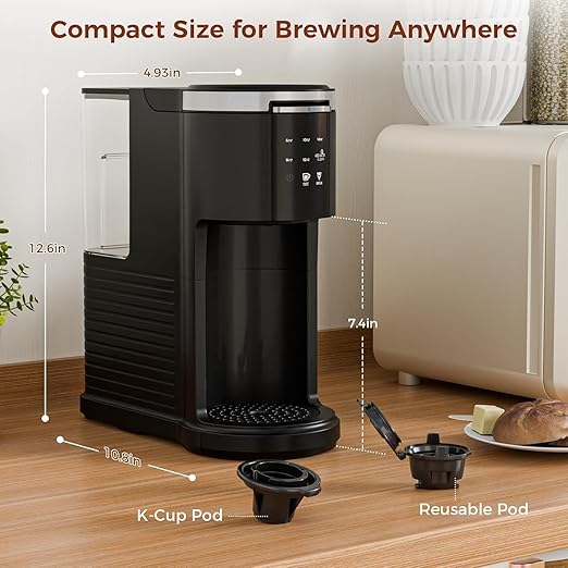 Single Serve Coffee Maker 2 in 1 Coffee Machine for K-Cup &amp Ground Coffee 6 to 14oz Brew Sizes Pod Coffee Makers with 40oz Removable Water Reservoir LCD Screen Self-cleaning Black