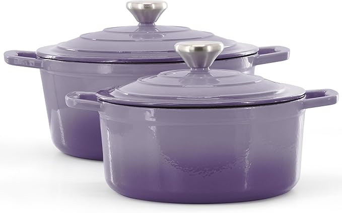 MegaChef 7 Piece Enameled Cast Iron Cookware Set in Purple
