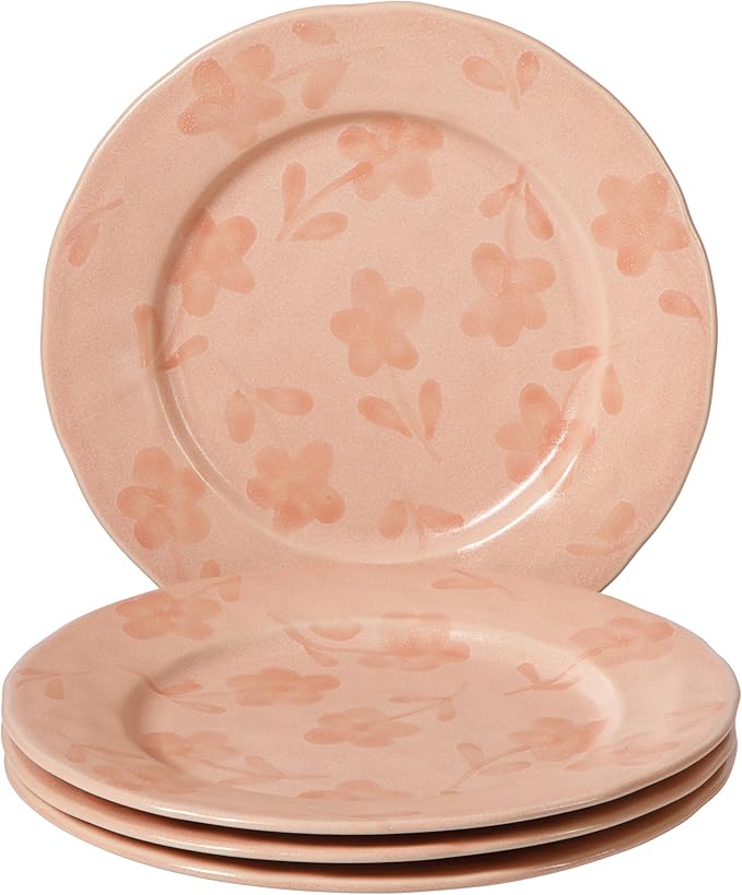 Bloomhouse - 2 Time Oprah's Favorite Things - Made in Portugal Hand Painted 10.8 Inch Dinner Plates Set of 4 - Porto Petals Floral Dish Set - Blush Pink