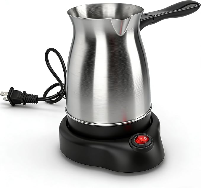 Turkish Coffee Maker 600ml Stainless Steel Turkish Coffee Pot Electric Arabic Greek Coffee Maker Machine Automatic Pot Warmer Kettle for Home Travel Office Camping and Daily Use