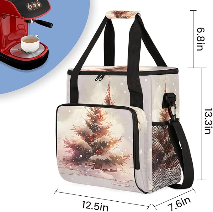 Cartoon Christmas Tree Coffee Maker Carrying Bag Travel Storage Bag Compatible with K-Mini or K-Mini Plus Single Serve Coffee Brewer Carrying Case with Multiple Pockets &amp Shoulder Strap