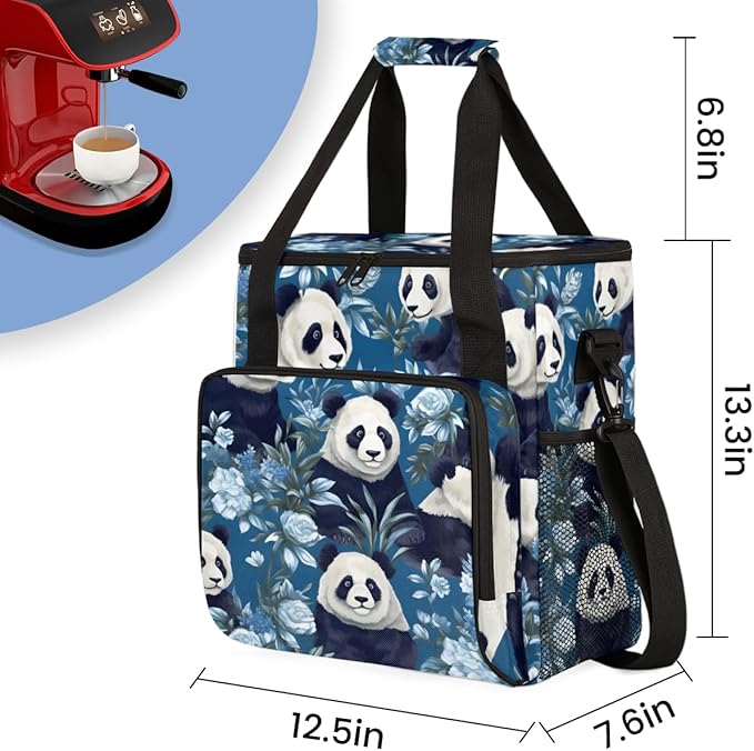 Panda Flowers Coffee Maker Carrying Bag Portable Travel Storage Tote Bag Compatible with K-Mini or K-Mini Plus Single Serve Coffee Brewer Carrying Case with Multiple Pockets &amp Shoulder Strap
