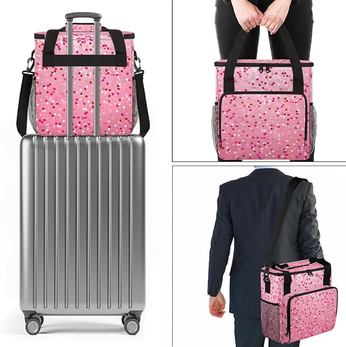 Glitter Coffee Maker Carrying Bag Dark Pink Portable Travel Storage Tote Bag Compatible with K-Mini or K-Mini Plus Single Serve Coffee Brewer Carrying Case with Multiple Pockets &amp Shoulder Strap
