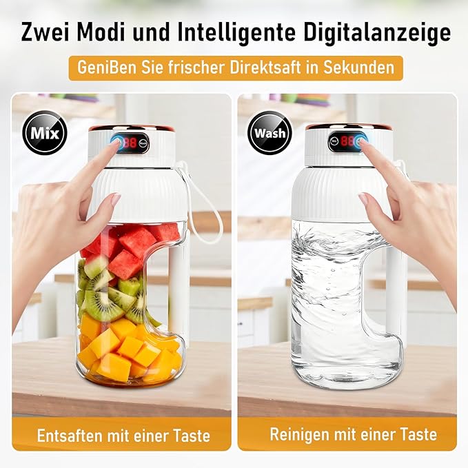 Portable Blender with Digital Display BPA-Free Personal Smoothie Maker Multifunctional Small Travel Blender Rechargeable Travel Juicer Cup for Shakes Office Gym and Outdoor Use