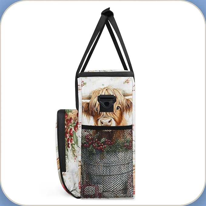 Western Cow Coffee Maker Travel Bag Highland Cow Insulated Grocery Bag Travel Picnic Leakproof Cooler Bags With Shoulder Strap