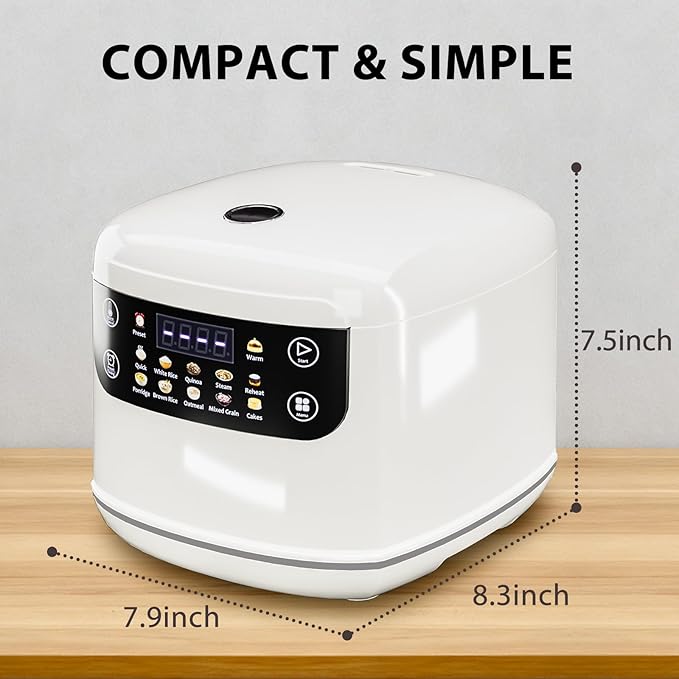 Portable Digital Rice Cooker 6-Cup (Uncooked)/12-Cup (Cooked) Small Rice Maker with Steaming Basket Mini Rice Cooker with 2L Removable Nonstick Inner Pot 10 Menu Options Auto Keep Warm 24 Hour De
