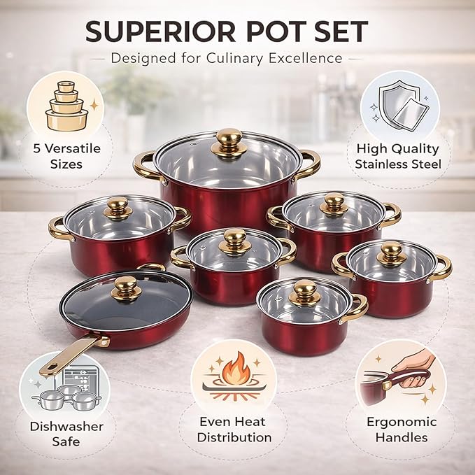 Stainless Steel Cookware Set Multifunctional Kitchen Pot and Pans Thick Durable 5 - Ply Cook Set 304 - Anti Scald Design Easy Clean Ideal for Cooking and Gift