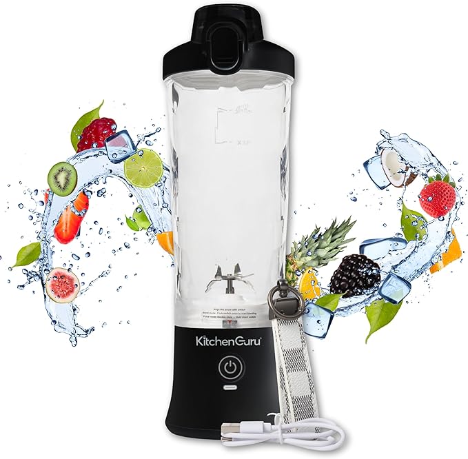 Elite Rechargeable Travel Blender: 240W Personal Smoothie Maker with 6-Leaf Blade 600ml Capacity and Innovative Pop-Up Design for Easy Portability - For Home or On the Go (Black)