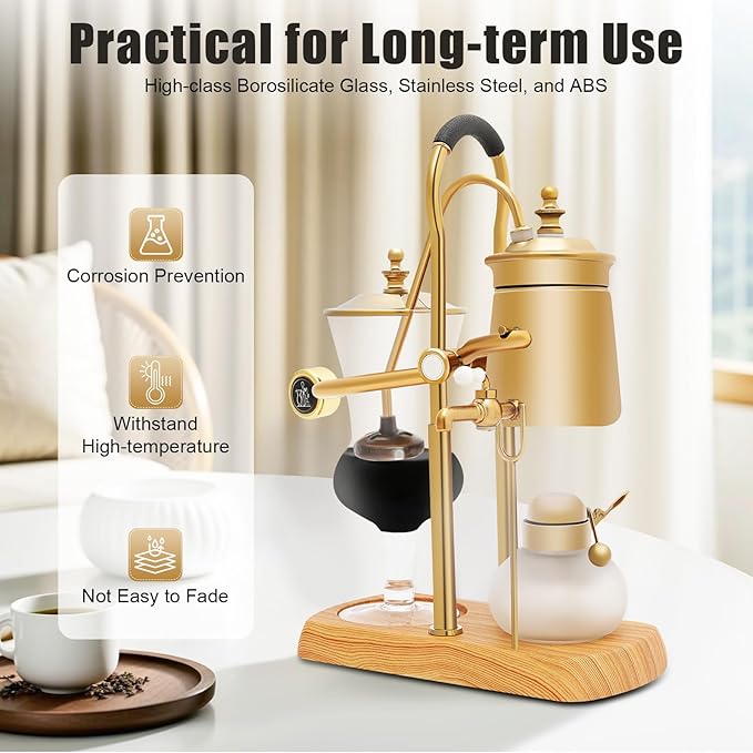 Belgian Luxury Royal Family Balance Syphon Coffee Maker Retro Elegant Vacuum Coffee Maker Siphon Brewer 400 ml (Gold)