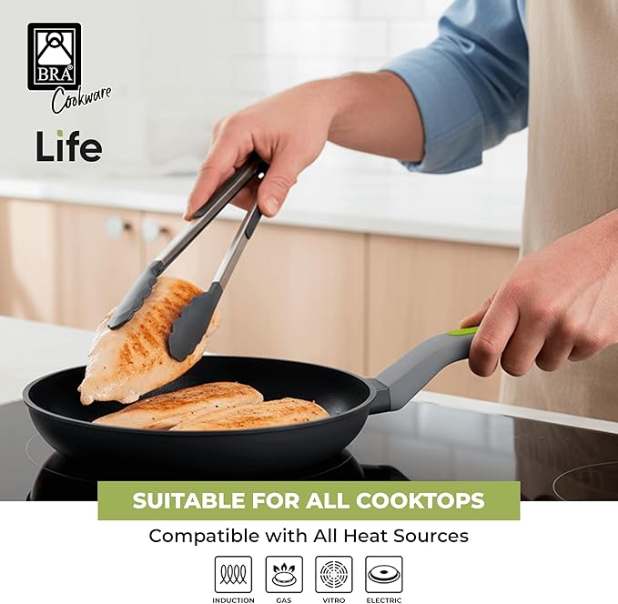 BRA COOKWARE Life 10-Piece Ceramic Cookware Set | Recycled Cast Aluminum Pots &amp Pans Set w/ 2 Pots 1 Sauté Pan 2 Pans 1 Saucepan 4 Lids | Ceramic Non-Stick Coating | All Stovetops | PFOA Free