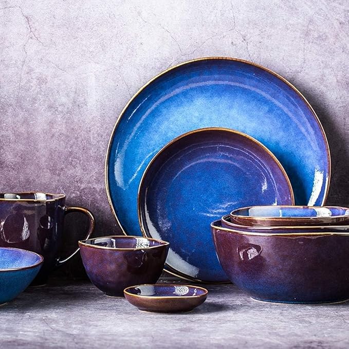 Dinnerware Set Plates And Bowls Set Plate/Bowl 36 Pieces Kiln Glaze Dinnerware - Blue Purple Porcelain Combination Set For Restaurant Family Party