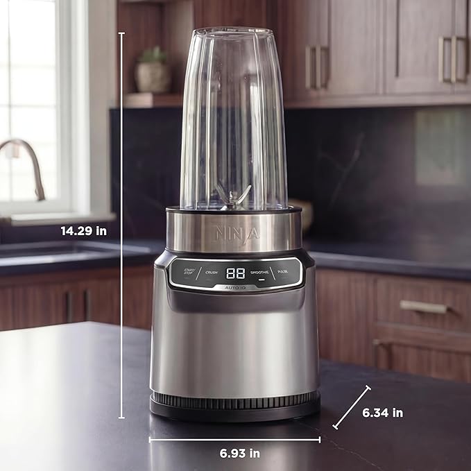Ninja | Blender | Nutri Pro | Single Serve | For Smoothies Salsa Shakes and Frozen Drinks | Includes 2 Smoothie Cups &amp Lids | Crushes Ice Fruit &amp Veggies |Silver | BN401