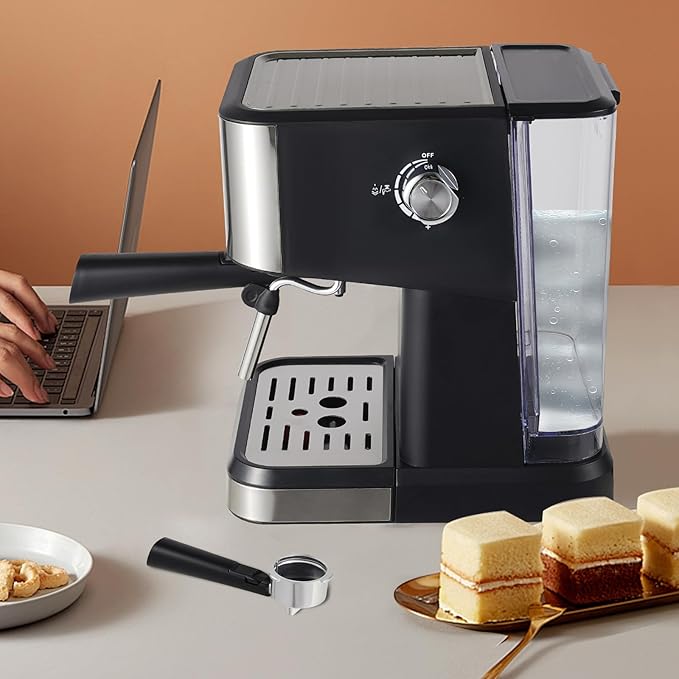 Semi-Automatic Espresso Coffee Machine Stainless Steel Small Drip Coffee Maker with Built-in Milk Frother and 15-20Bar Pump Single &amp Double Serve Coffee 110V 1050W