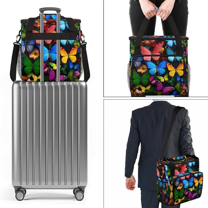 Colorful Butterfly Coffee Maker Carrying Bag Various Butterfly Travel Storage Bag Compatible with K-Mini or K-Mini Plus Single Serve Coffee Brewer Carrying Case with Pockets &amp Shoulder Strap