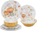 UPware 12 Piece Pumpkin Season Melamine Dinnerware Sets Outdoor Dishes Set Plates and Bowls Sets Autumn Thanksgiving Decorations Service for 4 Orange