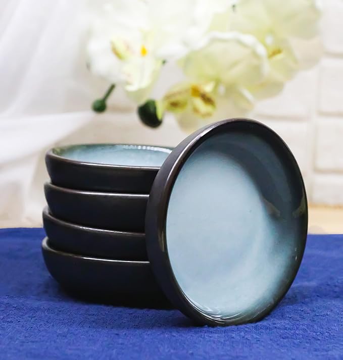 Ebros Gift Blue Sky Stars Artistic Seikai Porcelain Collection Dinnerware Serveware Kitchenware Set Asian Japanese Dining Restaurant Supply (Pack Of 6 Round Condiment Sauce Dishes 1.5oz)
