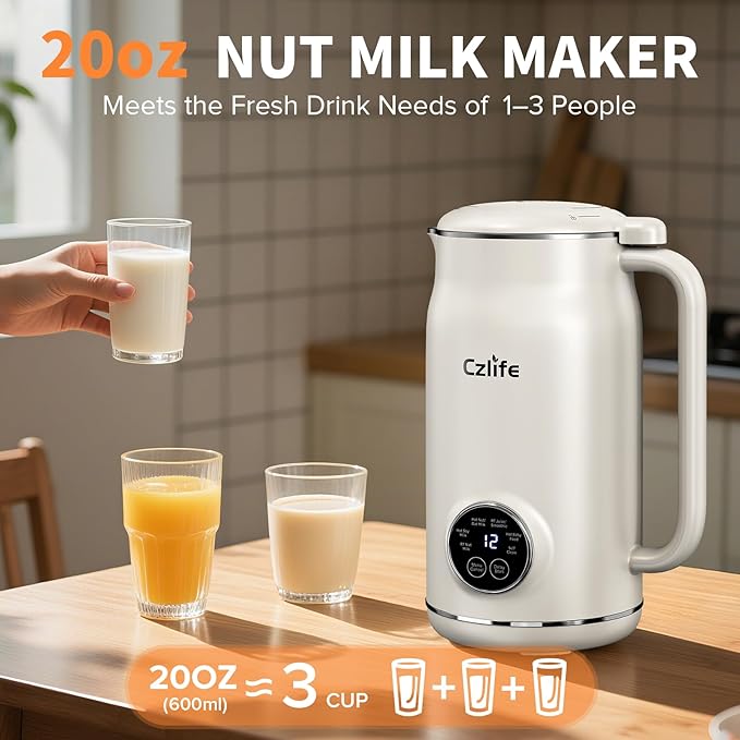 10 in 1 Nut Milk Maker Blender 20oz (600ml) Homemade Nut Milk Maker Machine Almond Soy Oat Juice Milkshake Smoothies Baby Food Plant Based Milks with Delay Start Keep Warm Selfclean
