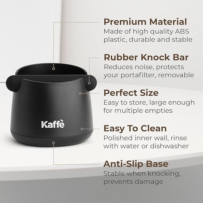 Kaffe Knock Box Espresso (6x4) - Shock Absorbent Knock Box w/Non Slip Base &amp Removable Rubber Knock Bar - Coffee Knock Box &amp Coffee Grounds Container Disposal - Espresso Machine Accessories