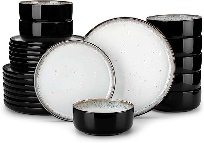 vancasso PLAYA Plates and Bowls Sets 24 Pieces Beige Dinnerware Sets for Kitchen Reactive Glaze Dishes Set for 8 Dishwasher and Microwave Safe