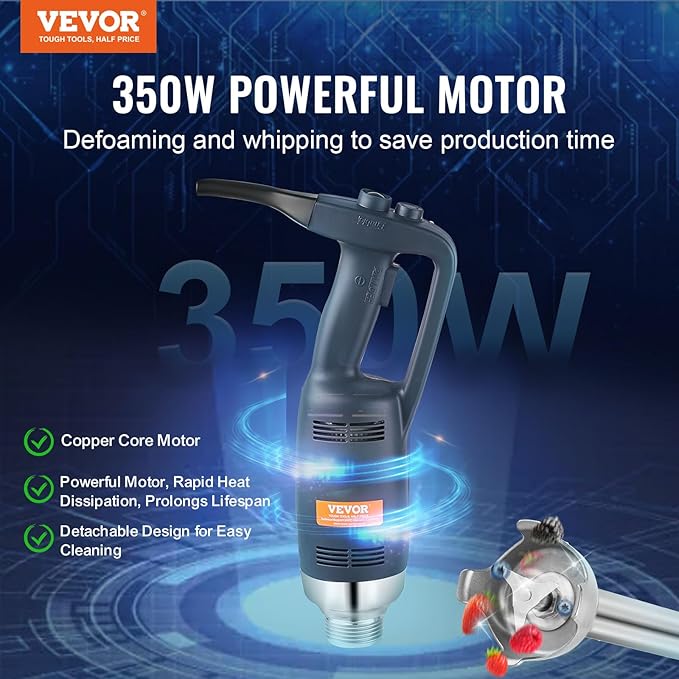 VEVOR Commercial Immersion Blender 350W Heavy Duty Hand Mixer 16 inch Stepless Variable Speed Mixer with Stainless Steel Blade Multi-Purpose Portable Mixer for Soup Sauces Mashed Potatoes Cream