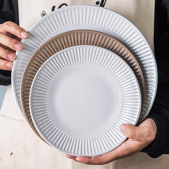 Porcelain Dinnerware Sets Cereals Bowls and Steak Plates Sets | 34 Pieces Vintage Relief Two-Color Ceramics Dinner Combination Set with Mug for Wedding Gifts