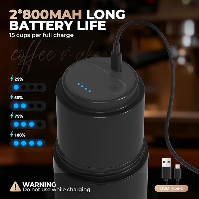 HAUSHOF Portable Coffee Maker Travel Coffee Maker Battery Operated Small Pour Over Set Compact Coffee Maker with Electric Grinder &amp Insulated Mug for Travel Camping Car