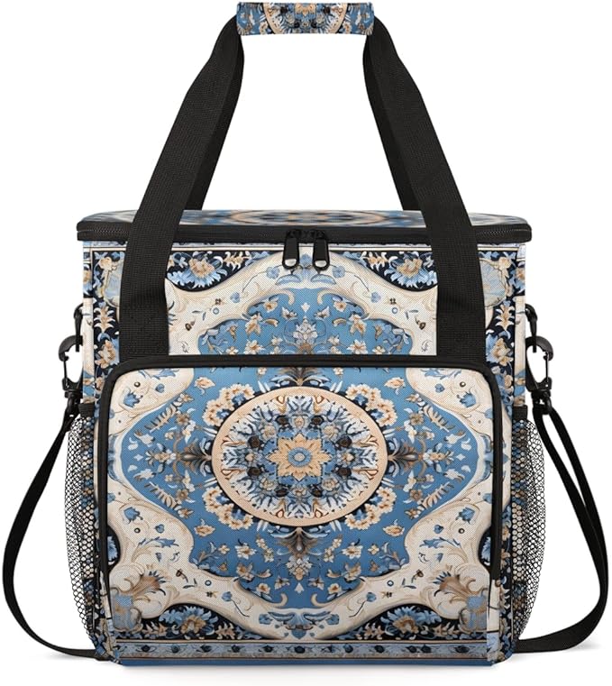 Rich Damask Coffee Maker Carrying Bag Retro Flower Travel Storage Bag Compatible with K-Mini or K-Mini Plus Single Serve Coffee Brewer Carrying Case with Multiple Pockets &amp Shoulder Strap
