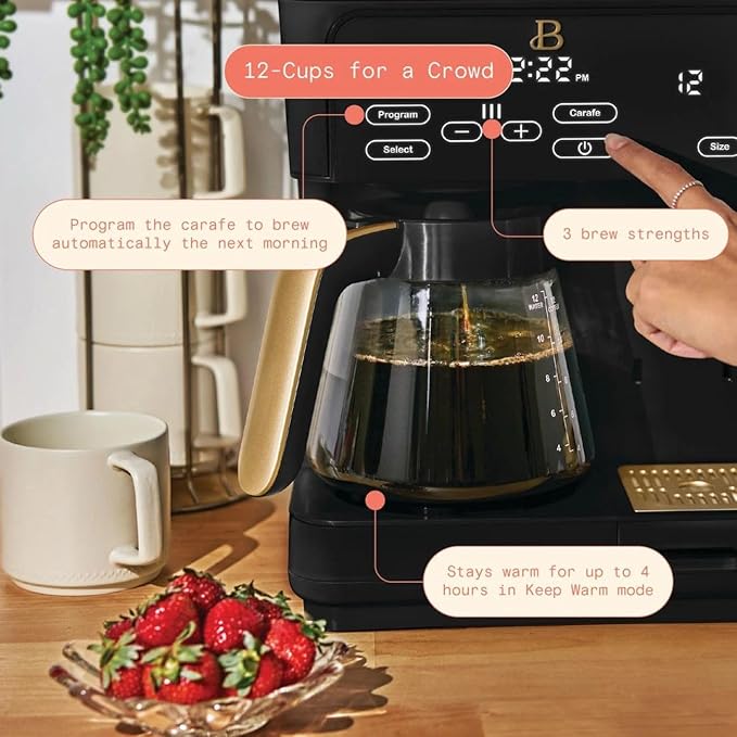 Multi-Brew Coffee Maker – 12-Cup Carafe &amp Single-Serve Pod or Grounds Iced Coffee Mode Programmable Touch Display Includes Filters (Black Sesame)