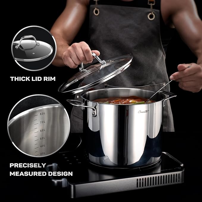 11-Piece Tri-Ply Stainless Steel Pots and Pans Set 18/10 Stainless Steel Cookware Set with Steamer Insert Induction Kitchen Cookware Sets with Cool Ergonomic Handles Dishwasher Oven Safe