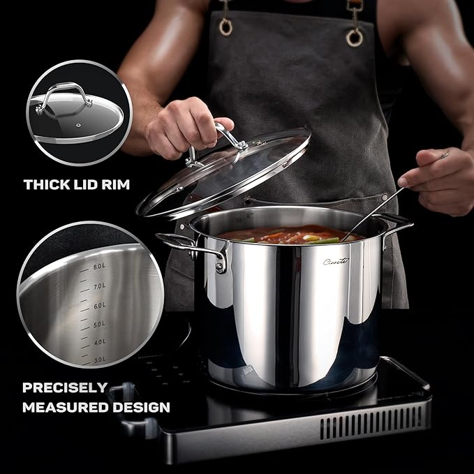 11-Piece Stainless Steel Pots and Pans Set Non Stick Tri-Ply Stainless Steel Cookware Set Induction Kitchen Cookware Sets with Steamer Insert &amp Stay-Cool Handles Dishwasher Oven Safe