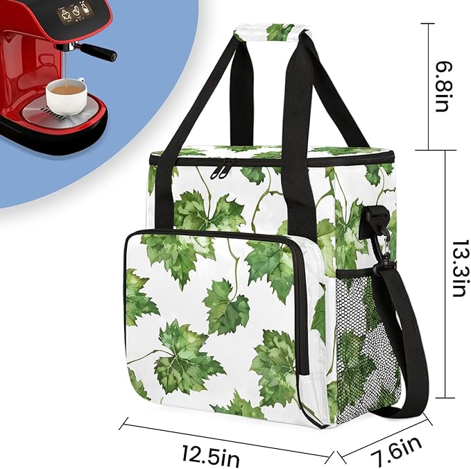 Grape Watercoor Plant Leaves Coffee Maker Carring Bag Large Insulated Storage Organizer Case Tote Bags with Shoulder Strap for Travel Work Picnic