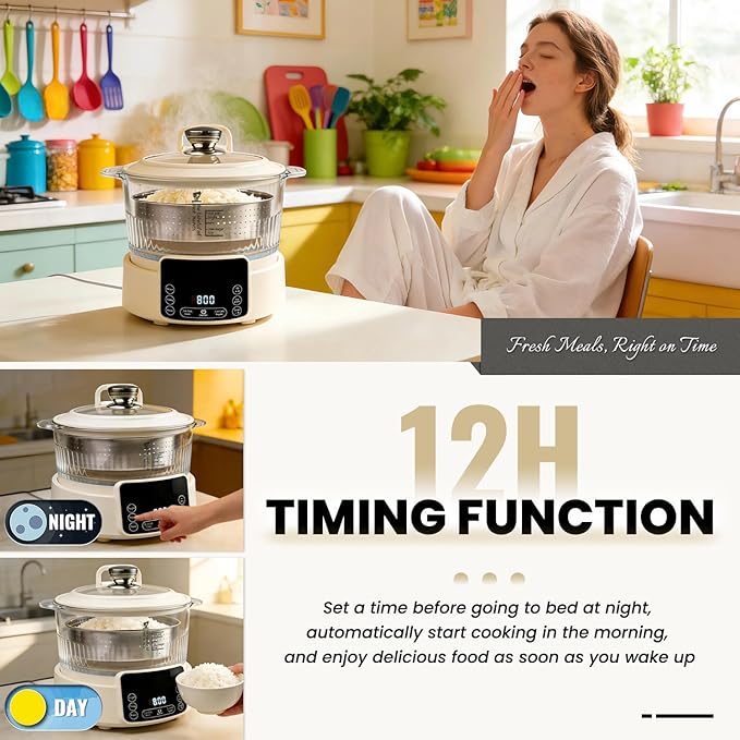 Low Carb Rice Cooker Multifunction Smart Rice Cooker Transparent and Visible food Steamer with Auto Lift Filter Basket (5L)