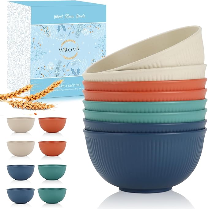 Wrova wheat straw plates and bowl sets with 16oz mugs - unbreakable dinnerware sets of 22 - Colorful Series2