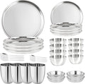 Stainless Steel Dinnerware Set of 32 Pcs (Dinner Plates Cups Dishes Bowls) Metal Dinnerware Sets Dishwasher Safe Reusable Dinner Set for Home Kitchen Camping - Service for 4