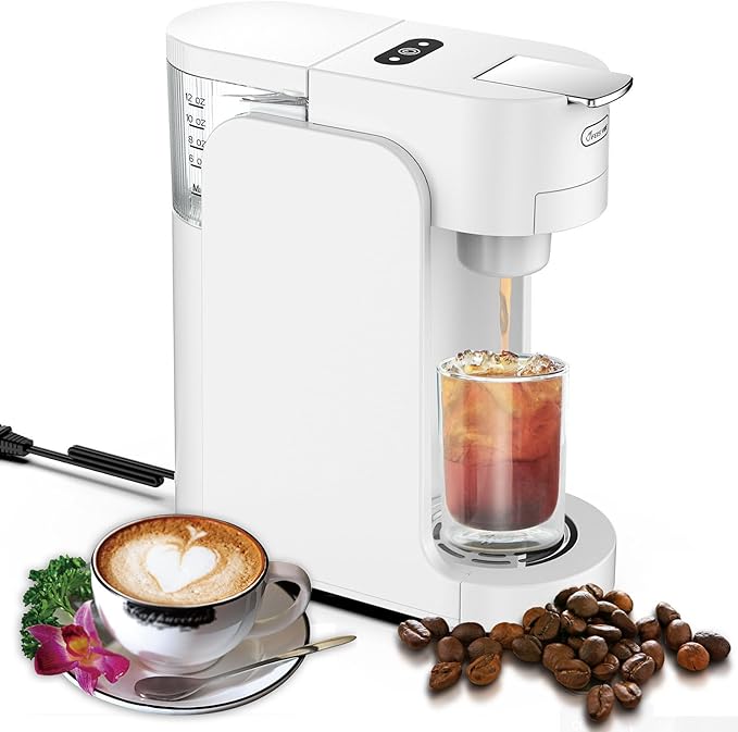 Espresso Machine Single-Serve Coffee Maker Mini Capsule Coffee Machine with 12oz Water Tank for K-cup Capsules One-touch Switch Cappuccino And Latte Machine Maker For HomeWhite