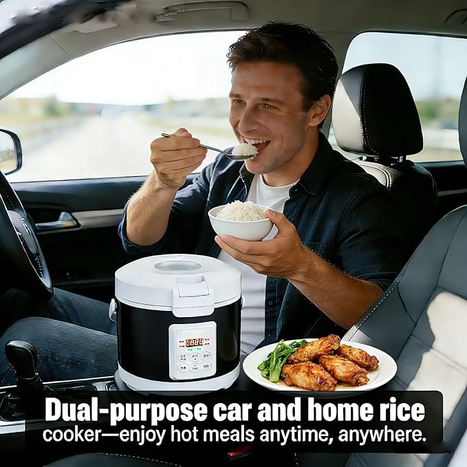 12V/24V/110V Rice Cooker 3L Portable Travel Multi-function For Car/Truck/Home Small Rice Stove with Steam Tray Cooking Heating and Keeping Warm Function Dark Blue (30AB)