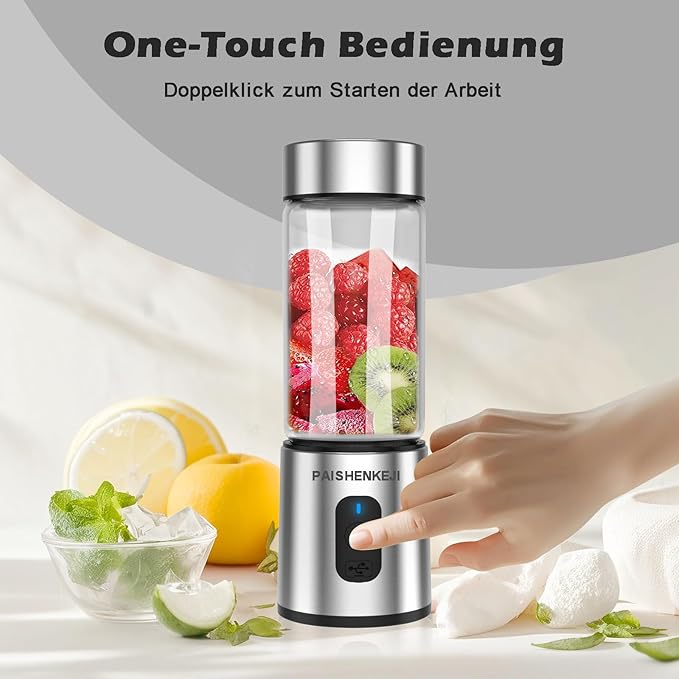 Glass Portable Blender Smoothies: Mini Personal Blender Shakes and Smoothies Small USB Rechargeable Baby Food Travel Beach Office Sports Kitchen Gym Use