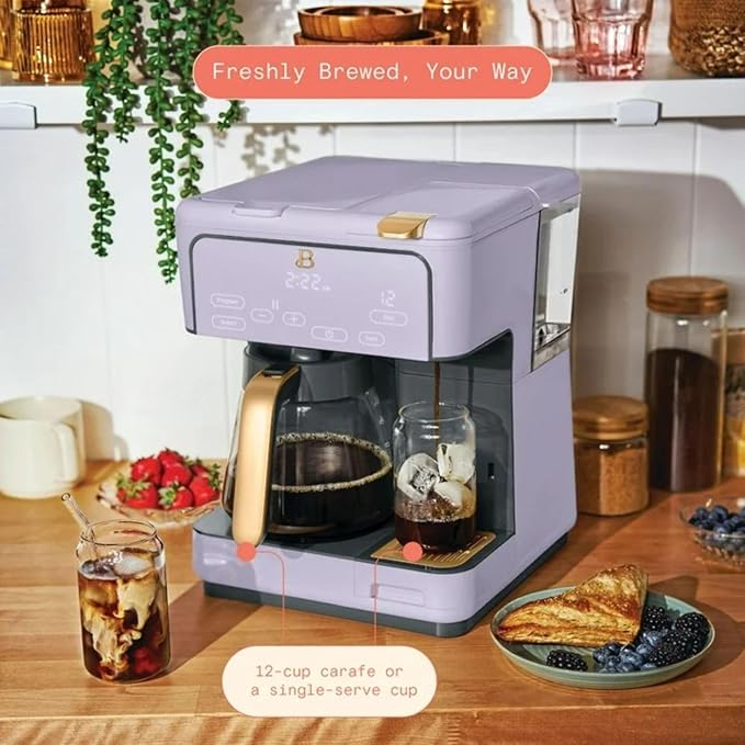 Dual Function Coffee Maker with 12 Cup Drip Brewing and Single Cup Option Programmable Control Panel (Lavender)
