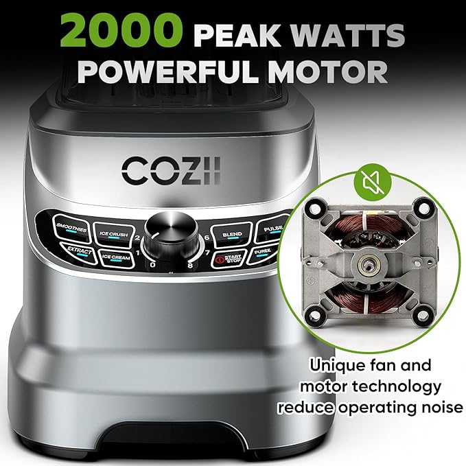 COZII Commercial Blender 2000 Peak Watt Countertop Blenders for Kitchen64 Oz Pitcher/21-Oz To-go Cup 7 Preset Programs for Ice Crush/Frozen Drinks/Nut Butter High Speed Dishwasher Safe