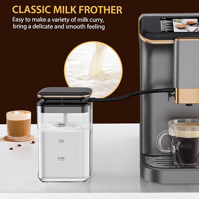 Premium Espresso Maker with Automatic Milk Frother - Super Automatic Espresso Machine 20 Bar Pressure 1350W Power Ideal Gift for Coffee Lovers Manual Espresso Machine Easy Cleanup